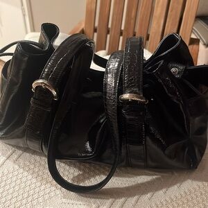 Brighton black paten leather satchel